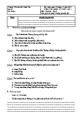Đề kiểm tra định kì cuối học kì I Lịch sử và Địa lí lớp 4 - Năm học 2015-2016 - Trường Tiểu học số 2 Tân Hoài